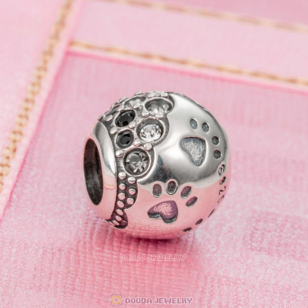 Dog Paw Print Charm 925 Sterling Silver with Austrian Crystal