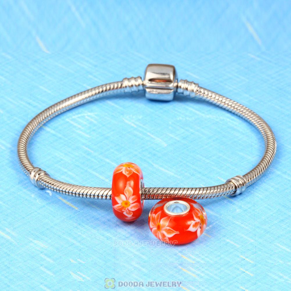 Handmade European Style Flowers of Grace Charm Glass Beads