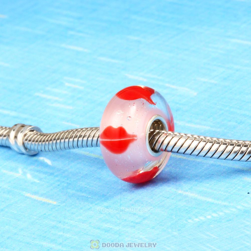 Handmade European Style Red Lips Kiss Charm Glass Beads