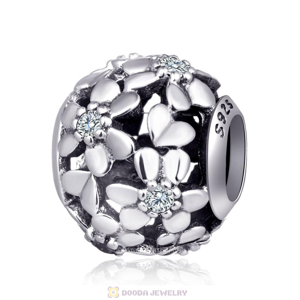 Poppy Flower Charm in Sterling Silver with Clear CZ