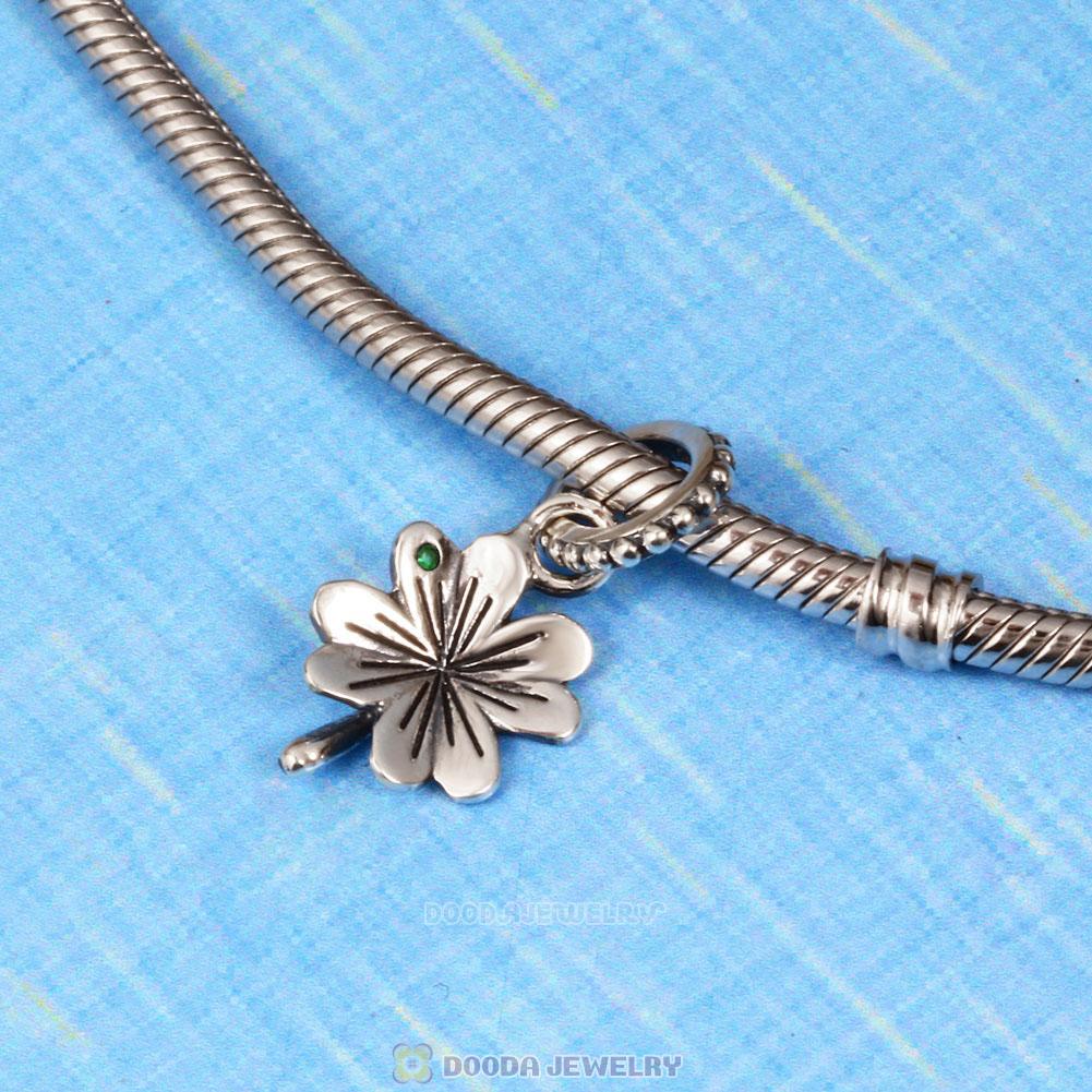 Lucky Four Leaf Clover Green CZ Charm