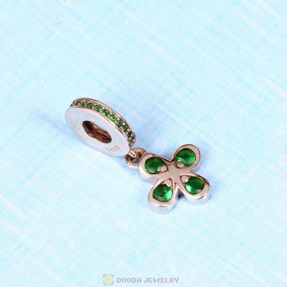Four-Petal Flower Green CZ Dangle Charm