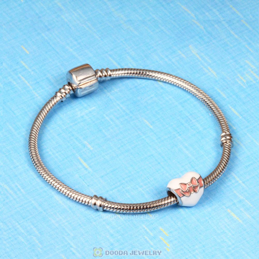 Pink Bow Heart Enamel Charm