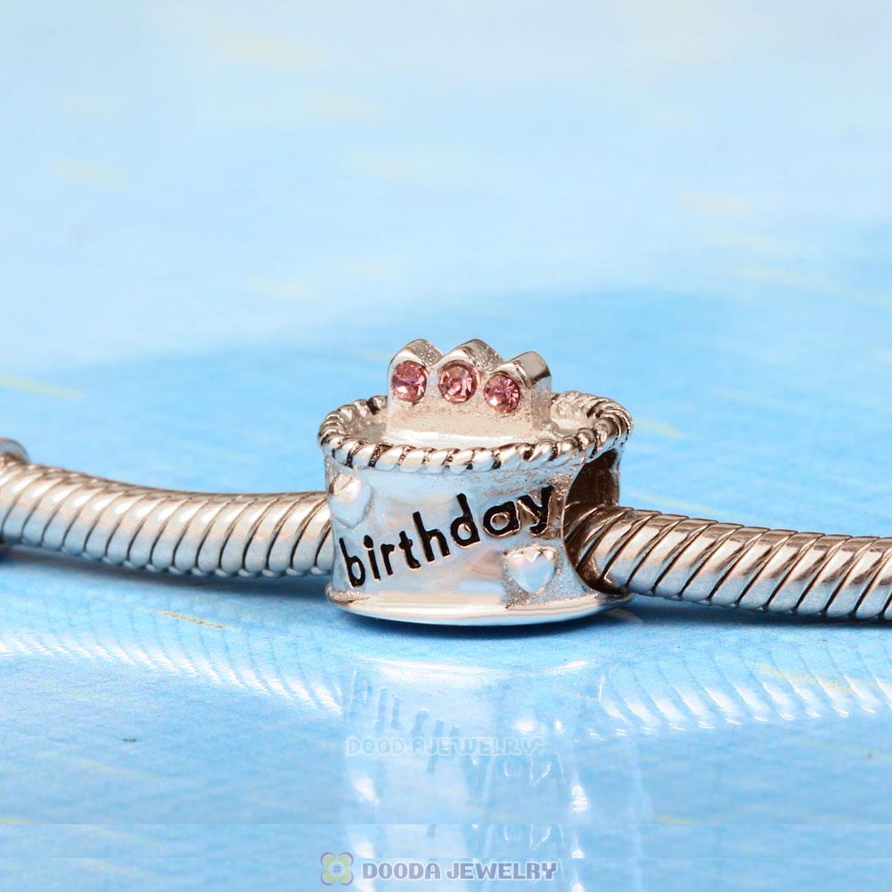 Birthday Cake Charm with Pink Austrian Crystal