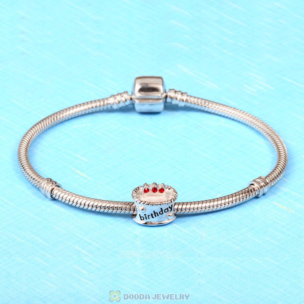 Birthday Cake Charm with Red Austrian Crystal