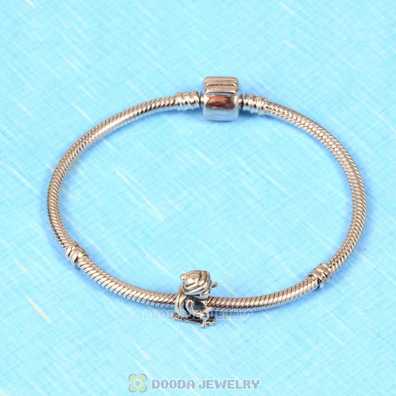 925 Sterling Silver Slider Bead in Skiing fit European Largehole Jewelry