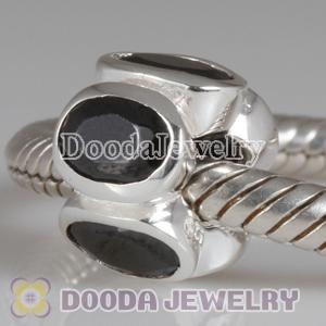 925 Sterling Silver European Style Beads with Black CZ Stone