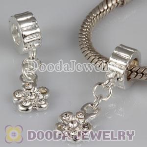 Wholesale European silver plated alloy metal beads dangle flower with stone