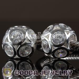 European Style Silver Disco Ball Beads with Clear CZ Stone