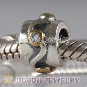 European Style Silver Beads Gold Plated Circle with Stone