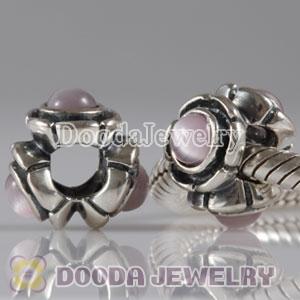 European Style Silver Beads with 3 Pink Eye CZ Stone