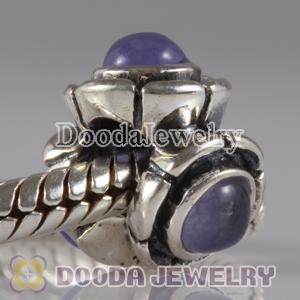 European Style Silver Beads with 3 Purple Eye CZ Stone