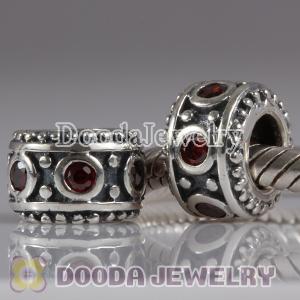Largehole Jewelry Style Silver Beads with Red Stone