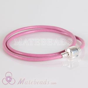Pink slippy leather European style double bracelet without stamped