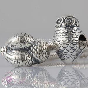 European sterling silver owl bead