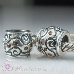 antique silver beads with coffee CZ stones