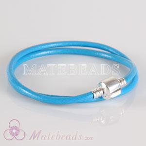 European blue smooth leather bracelet