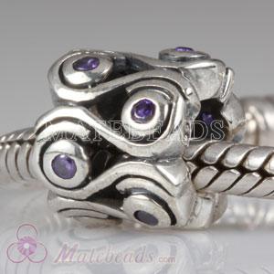 Ocean Wave Silver Bead with Purple Stones