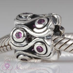 Ocean Wave Silver Bead with Red Stones