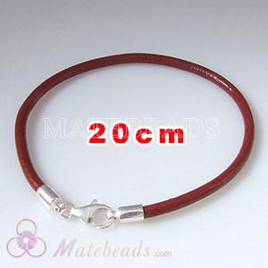 20cm red slippy European leather bracelet sterling lobster clasp