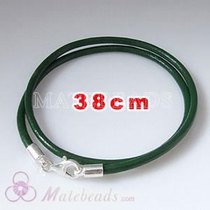 38cm green slippy European double leather bracelet sterling lobster clasp