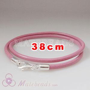 38cm pink slippy European double leather bracelet sterling lobster clasp