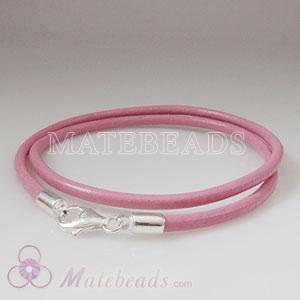 44cm pink slippy European leather necklace sterling lobster clasp