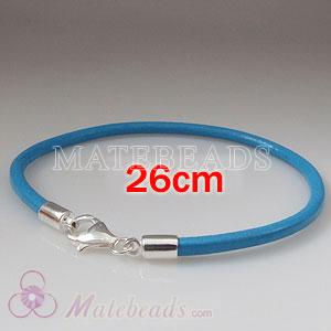 26cm blue slippy European leather bracelet sterling lobster clasp