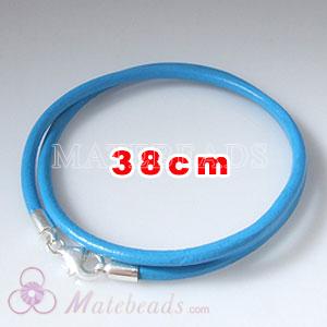 38cm blue slippy European double leather bracelet sterling lobster clasp
