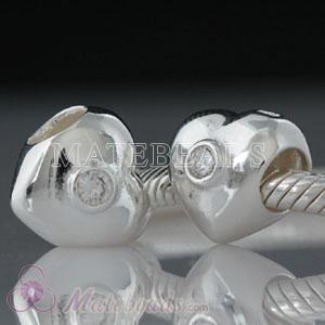 European Sterling Puffy Heart with Clear Cubic Zirconia Bead 