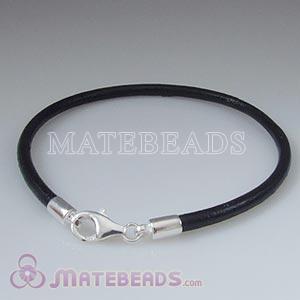 26cm black slippy European leather bracelet sterling lobster clasp