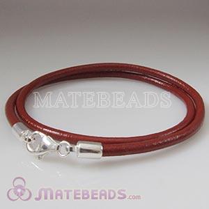 44cm red slippy European leather necklace sterling lobster clasp