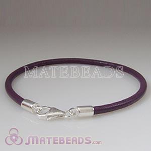 26cm purple slippy European leather bracelet sterling lobster clasp