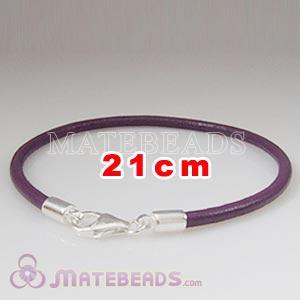 21cm purple slippy European leather bracelet sterling lobster clasp