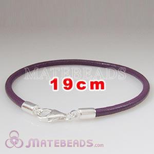 19cm purple slippy European leather bracelet sterling lobster clasp
