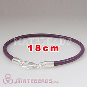 18cm purple slippy European leather bracelet sterling lobster clasp