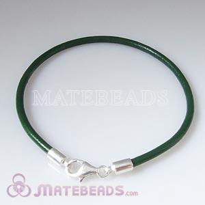 26cm green slippy European leather bracelet sterling lobster clasp