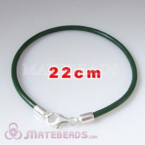 22cm green slippy European leather bracelet sterling lobster clasp