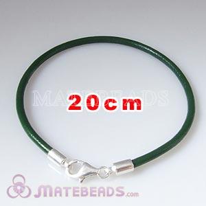 20cm green slippy European leather bracelet sterling lobster clasp