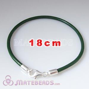 18cm green slippy European leather bracelet sterling lobster clasp