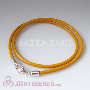 40cm yellow slippy European double leather bracelet sterling lobster clasp