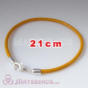 21cm yellow slippy European leather bracelet sterling lobster clasp