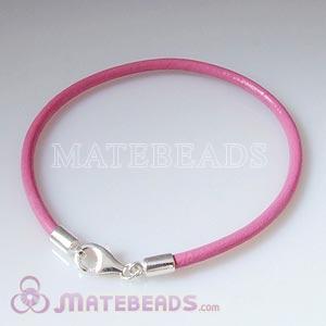 26cm pink slippy European leather bracelet sterling lobster clasp