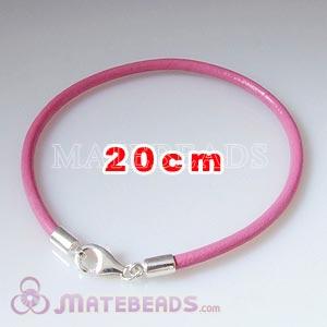 20cm pink slippy European leather bracelet sterling lobster clasp