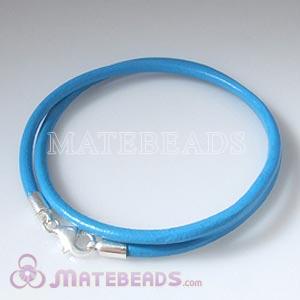44cm blue slippy European leather necklace sterling lobster clasp
