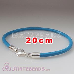 20cm blue slippy European leather bracelet sterling lobster clasp