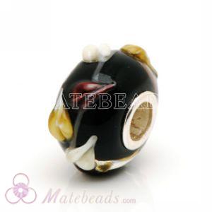 Black with yellow leaf glass beads