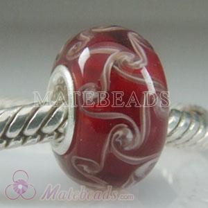 Red spiral swirl Lampwork glass beads