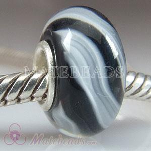 Black and white striped Lampwork glass beads