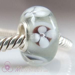 White flower Lampwork glass beads